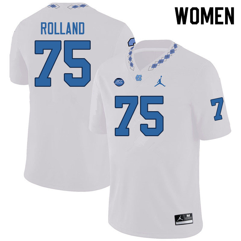 Women #75 Spencer Rolland North Carolina Tar Heels College Football Jerseys Sale-White